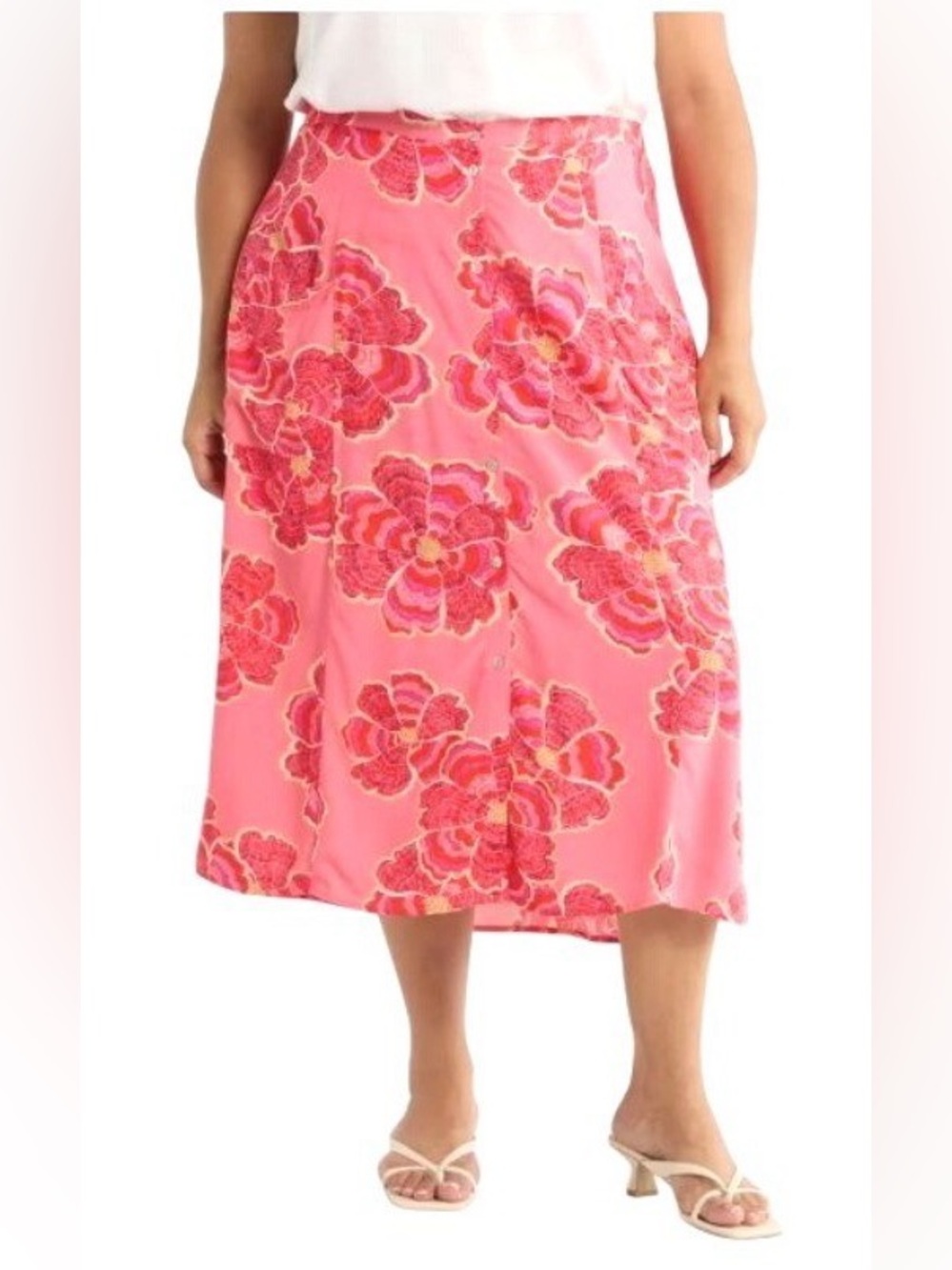 DR2 Daniel Rainn Womens Pink Floral Skirt Pockets Pull On Plus Sz XL cottagecore